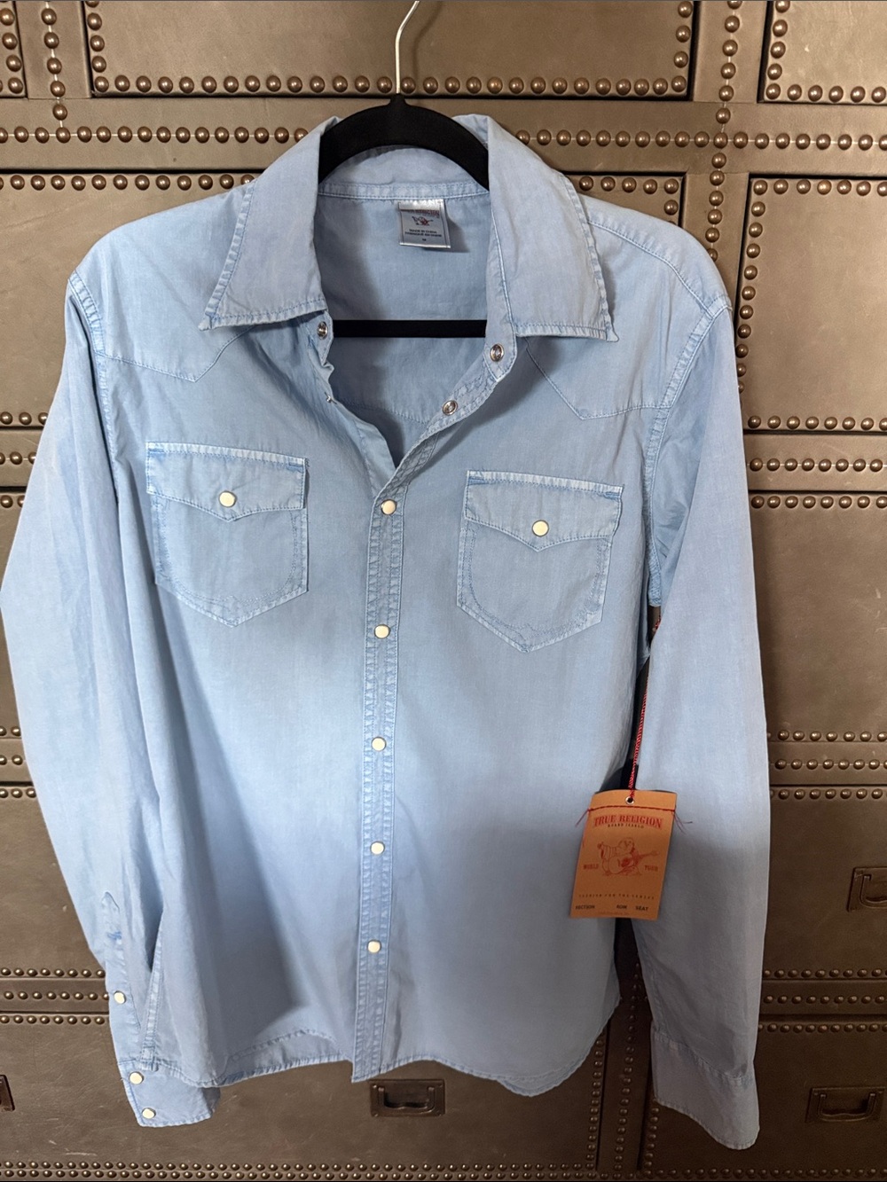 Men’s True Religion Light Blue Western Denim Button-Up Shirt